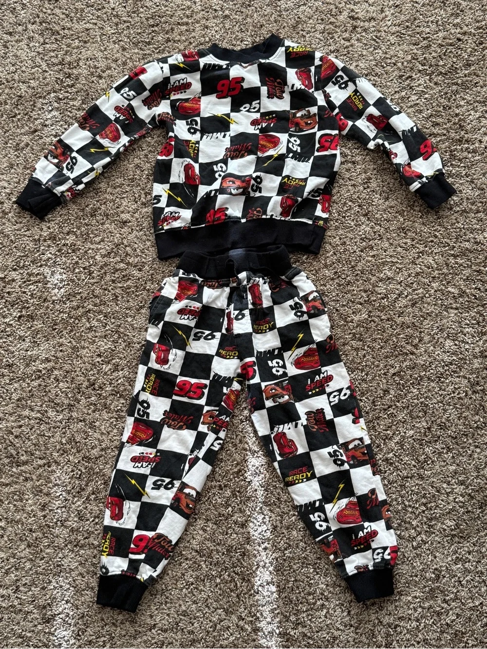 Kids Lightning Race Car Pajama Set - Black, White & Red